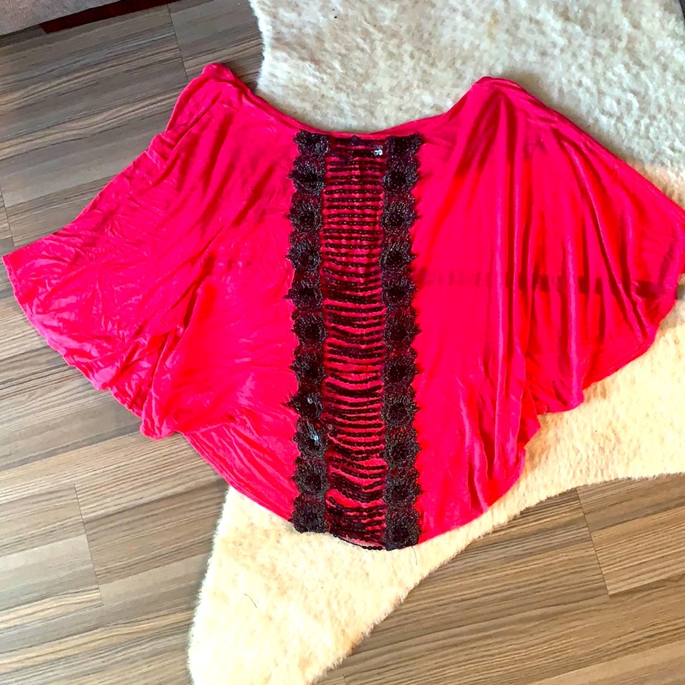 Slouchy off shoulder beaded top